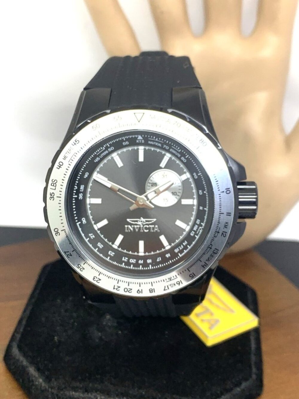 Invicta Men's Watch 49720 Aviator Quartz Silver Bezel Black Rubber Band 50mm